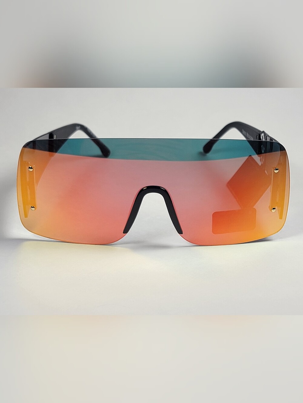 True Religion Oversized Rimless Shield Sunglasses Dynamic Color Shift Mirror